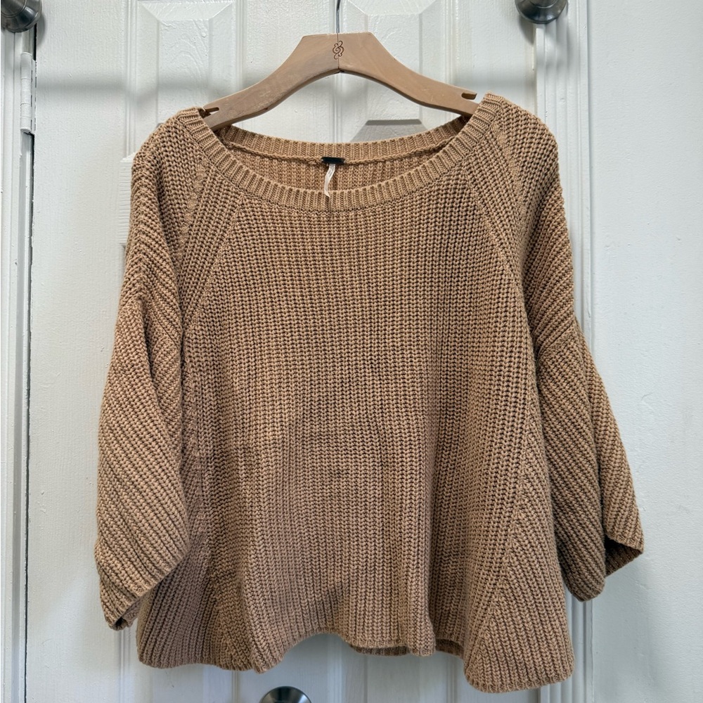Free People Sweater Ryanne Cropped Sweater Large Beige Tan - Picture 2 of 5